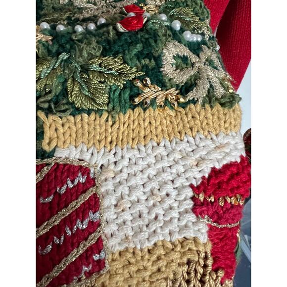 Vintage Tiara Christmas Sweater Womens Large Red Tree Knit '98 Ugly Party Cotton - Picture 4 of 6